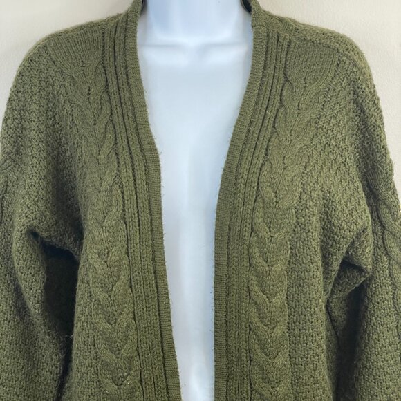 Dreamers Womens Forest Nature Chunky Cable Knit Sweater Sz M Olive Cardigan Cozy - Picture 3 of 13